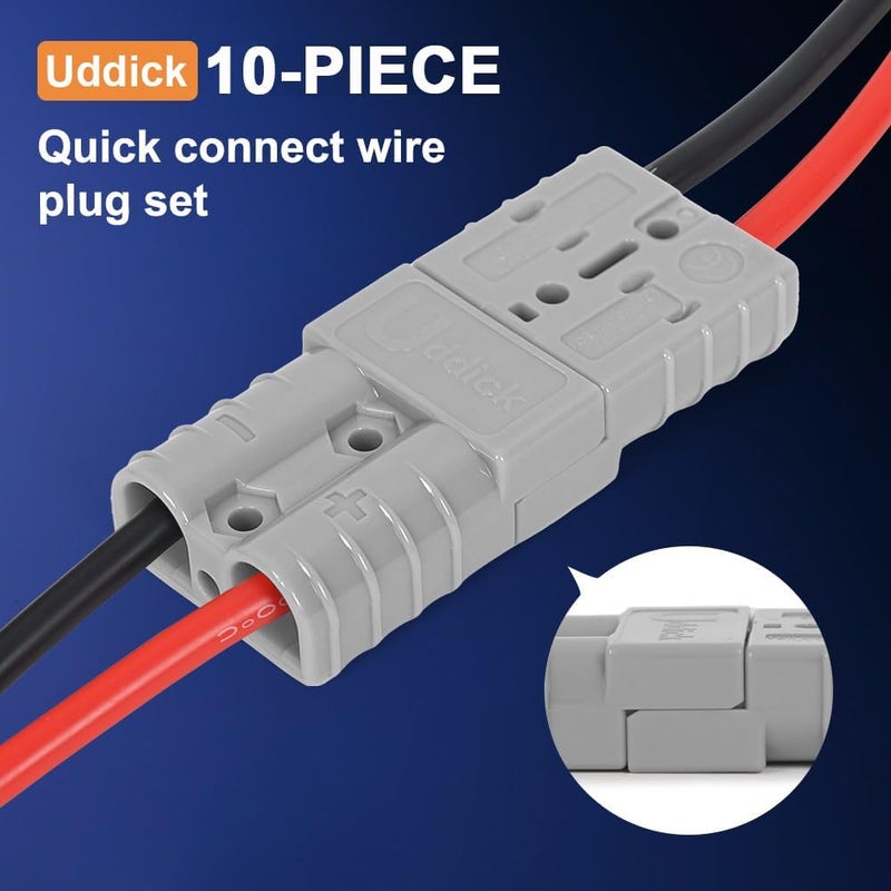 Uddick Battery Quick Disconnect Connecteur 600 V 50A, Grey, 10/12 AWG10PC - Image 2